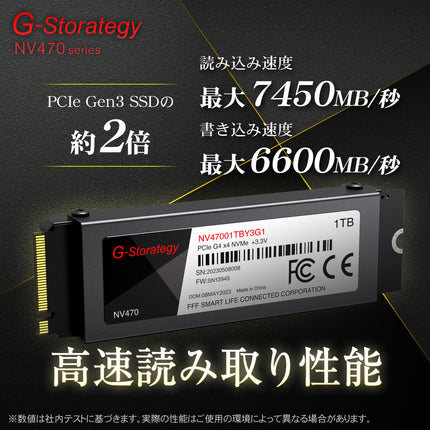 【公式】G-Storategy SSD ヒートシンク付き 1TB PS5対応 Gen4×4 最大読込:7450MB/s 最大書込:6600MB/s 5年保証 NV47001TBY3G1